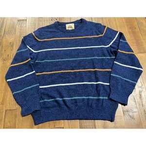 Vintage Overland Mills Striped Sweater XL Blue Lambswool Blend Outdoor Y2k